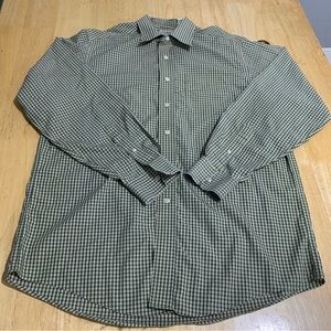 L.L.Bean Button‎ Up Shirt Mens M Green Orange O WU67  Plaid Long Sleeves